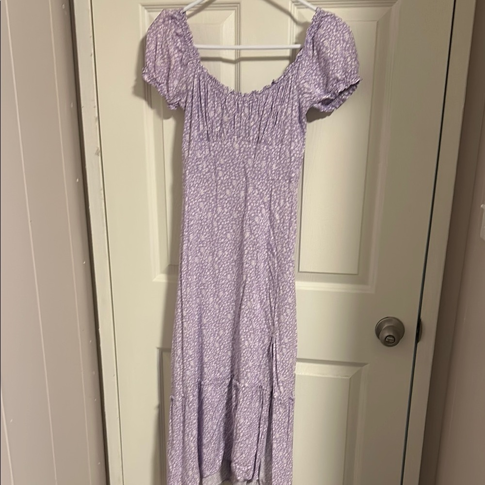 Hollister Lilac Floral Midi Puff Sleeve Dress